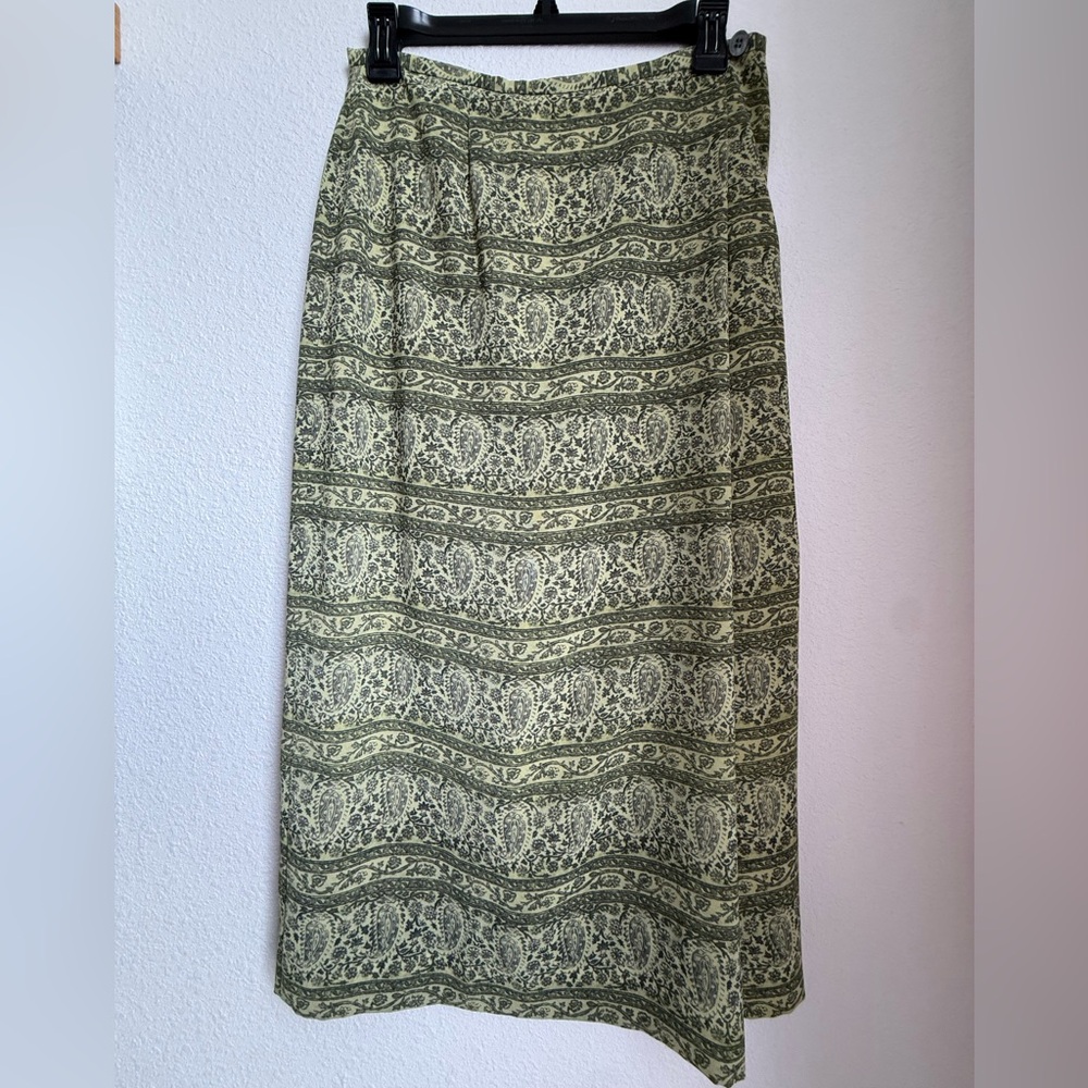 90s- 2000’s Green Cottage Core Paisley Gilmore Girls Midi Skirt- Y2K